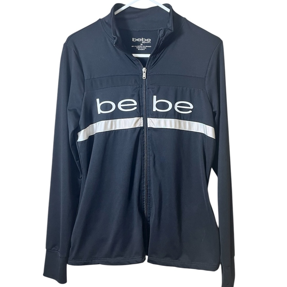 Bebe Y2K 2000’s Lightweight Full Zip Jacket Logo Sweatshirt Black‎ White Medium